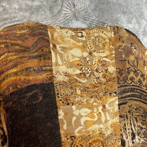 Chicos 1 Women Silk Linen Beaded Mixed Media Aztec V Neck Long Sleeve Top M - Picture 9 of 14